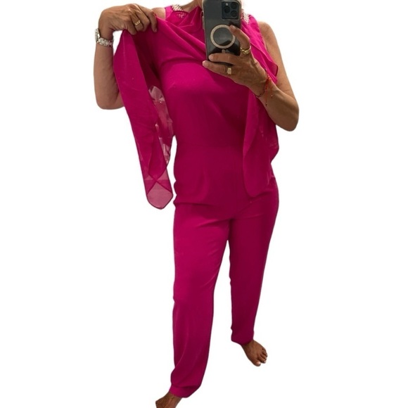 Marina Pink Overlay Embellished Sleeveless Jumpsuit.Size 10 - Picture 5 of 15